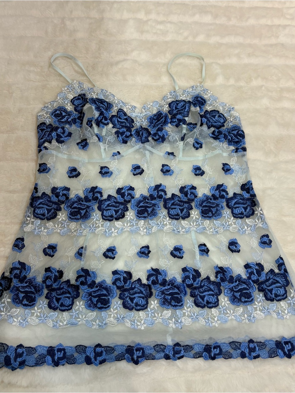 Triumph Sheer Embroidered Floral Chemise - Blue & White